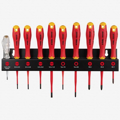 Felo Ergonic VDE E-slim SL/PH/PZ/TORX  Screwdriver Set XL with Rack, 10 Pieces