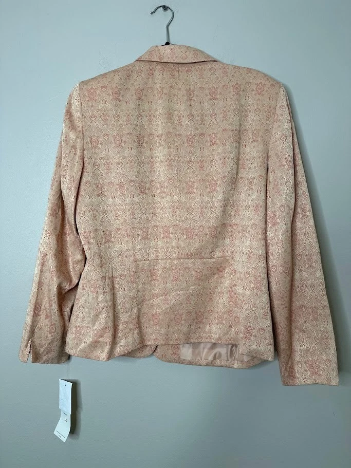Vintage NORTON MCNAUGHTON 14 Blazer Jacket Peach Jacquard Damask Boho Cottage - Image 3 of 4
