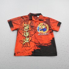Vintage Yugioh Shirt Boys Medium Orange Lets Duel Yugi Anime Button Up 90s