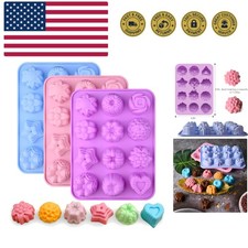 3 Pack Flower Molds Silicone, 12 Cavities Different Shapes Silicone Molds for...