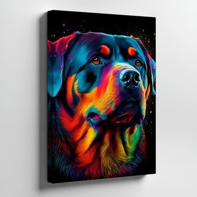 Colorful Rottweiler Dog Canvas Wall Art Vibrant Modern Animal Portrait Print