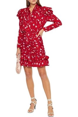 WALTER BAKER KIARA RUCHED FLORAL PRINT LONG SLEEVE RED MINI DRESS SIZE 8 $228