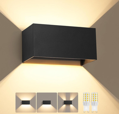  BESTPREIS LED Wandleuchte Außen Innen IP54 G9 Wandlampe Up Down Schwarz Alu