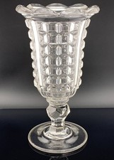 Early American Boston and Sandwich Paneled Waffle Flint Glass Celery Vase