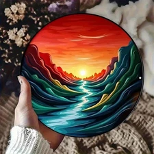 Abstract Sunset River Mountain Landscape Metal Wall Art Vibrant