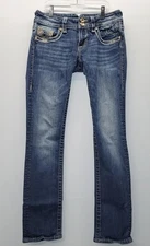 Vigoss Jeans Women's Chelsea Straight Embellished Distressed Stretch Blue Denim