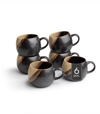 Kaffeetassen 6er Set Kaffeebecher Teetasse Keramik matt Schwarz Braun 480 ml