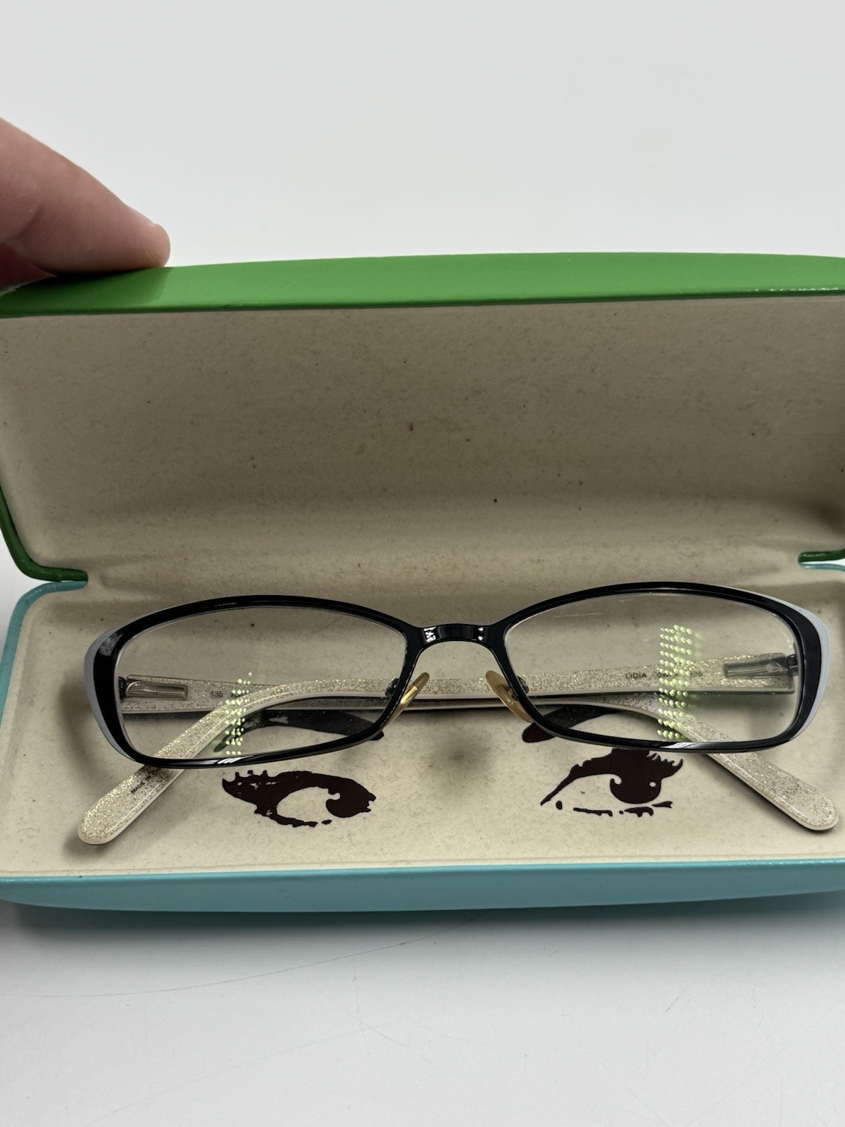 Kate Spade NY Black Metal Cat Eye Glasses with Glitter Temple Lidia 0W44 135 52 16 4-2