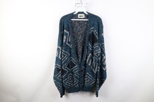Vtg 90s Coogi Style Mens XL Ed Bassmaster Geometric Knit Cardigan Sweater USA