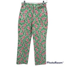 Lilly Pulitzer Women Sz 6 Crop Designer Artsy Green Pink Parrot Print Pant Y2K