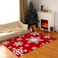 5 x 7 Christmas Area Rug Xmas Snowflake Washable Non Slip Rug, Red White Xmas...