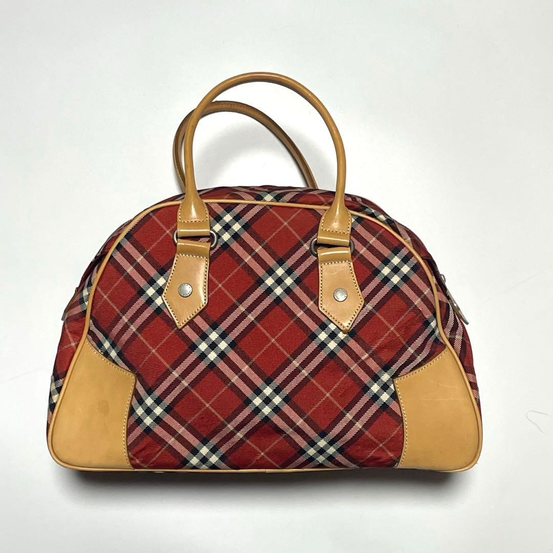 Burberry Blue Label Mini Boston Tote Bag Nova Check Red Canvas Leather New