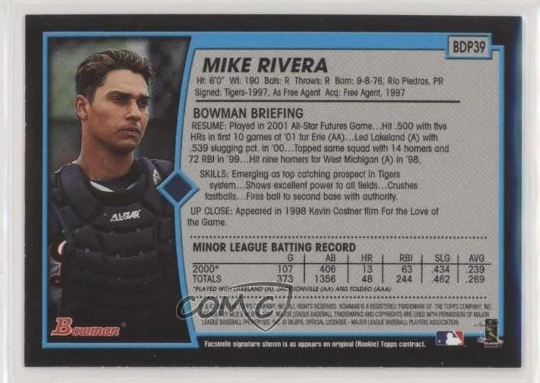 2001 Bowman Draft Mike Rivera #BDP39 Rookie RC - Image 2 of 2