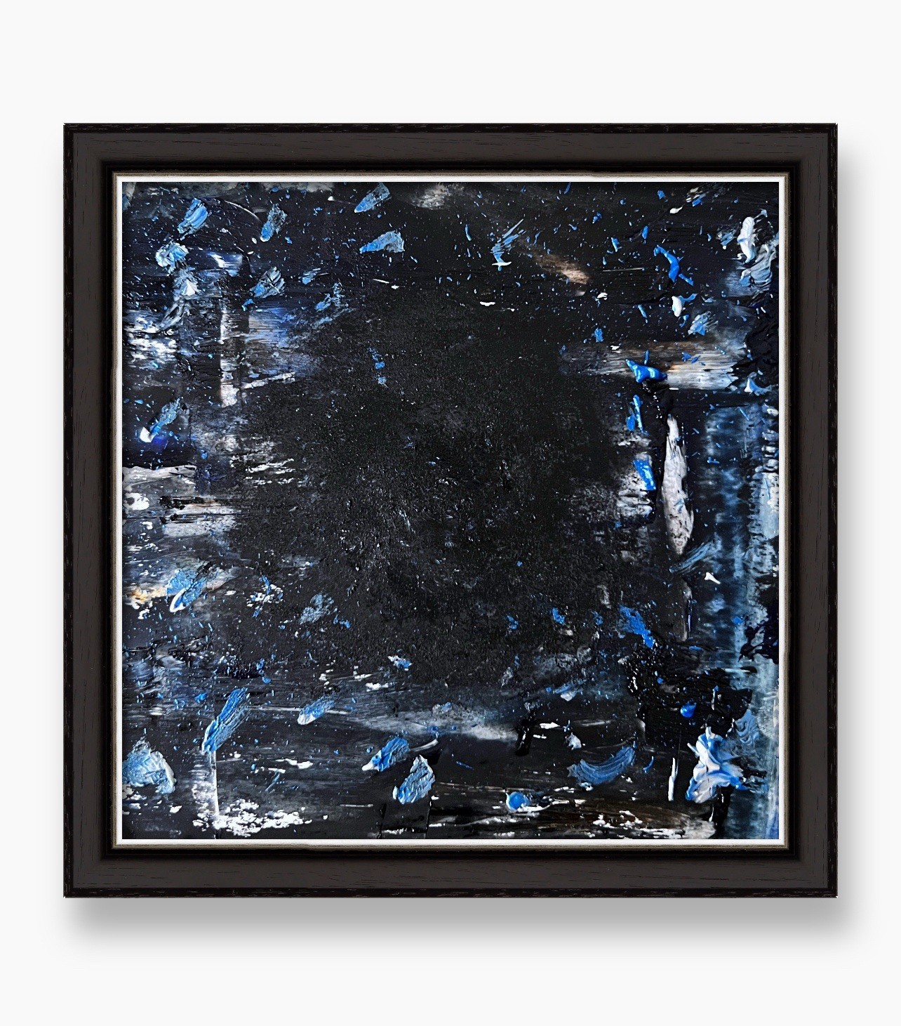 Dark Matter Abstract Painting - Masculine Cosmic Texture Framed Wall Art Gift 6”