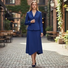 Karin Stevens Dress Set Womens 8P Blue Jacket Maxi Two Piece Petite Vintage