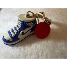 Mini Basketball Sneaker Shoe Keychain Blue White High Top Red Ball Charm