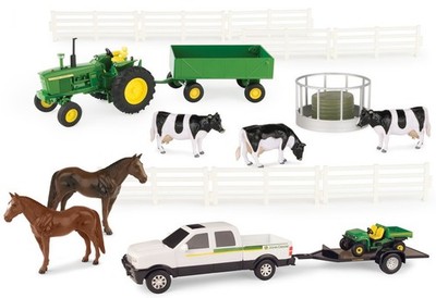ERTL - Farm-Set mit JOHN DEERE-Traktor; Pick-up-Zubehör und Tieren - 1/32 - E...
