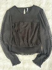 M & M Damen Bluse Basic schwarz Gr. M Langarm...