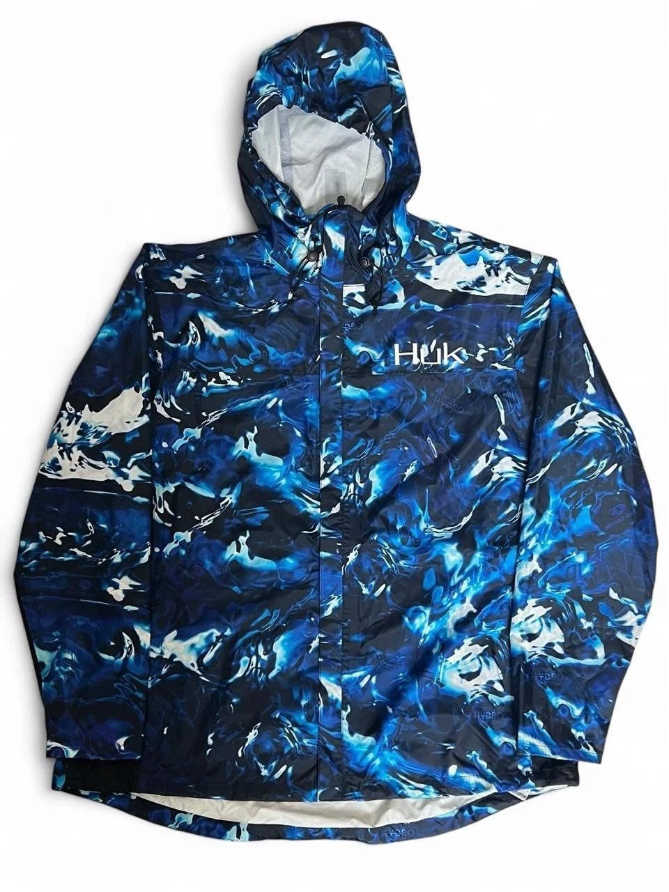 Huk Fishing Mossy Oaks Element Hydro Reflex Blue Camo Packable Rain Jacket XXL