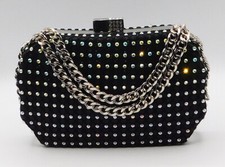 Vintage Rhinestone w Chain Evening Handbag Wedding Party Clutch Purse XH16/Black