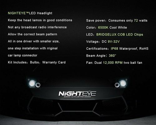 HB3 9005 NIGHTEYE LED KIT 72W 9000LM XENON WHITE HEADLIGHT FOGLIGHT COB LED KIT - Picture 8 of 8