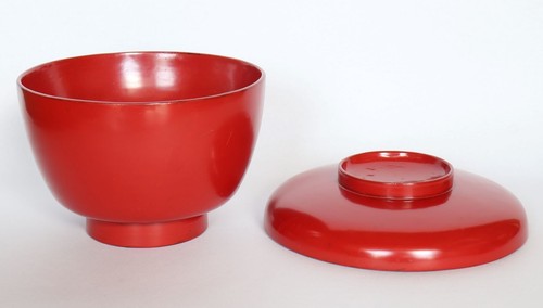 Japanese Vintage Covered Bowl Wajima Lacquer Ware Wood Red - Picture 3 of 12