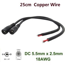 100 DC Power Supply Pigtail Cable 5.5mm x 2.5mm Female CCTV LED Strip 18AWG 25cm