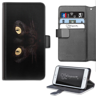Spooky Halloween schwarze Katzenaugen PU Leder Brieftasche Handyhülle; Flip Case