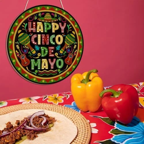 Putuo Decor Mexican Theme Party Decorations, Happy Cinco De Mayo Wood Door Sign, - Picture 4 of 7