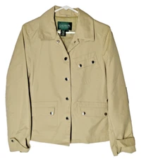 Lauren Ralph Lauren Women's Medium Tan Button Up Jacket Coat Pockets