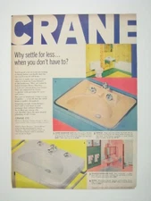 Crane 1956 Vintage Print Ad Bathroom Suite Yellow Porcelain Sink Faucets MOD AD