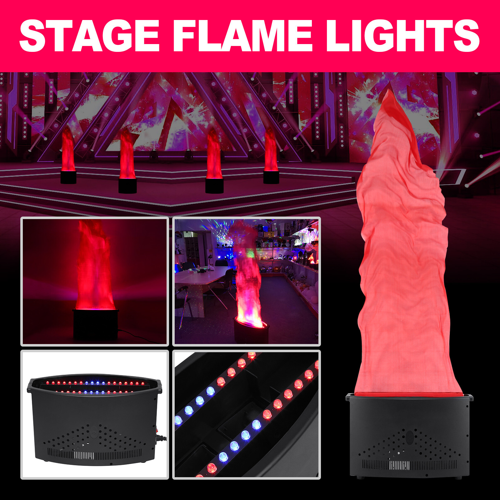 Red + Blue 36LED Fake Fire Light DMX Stage DJ 3D Fake Flame Light Lamp Effect