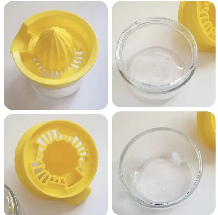 Exprimidor de limón vintage tapa amarilla con base de tarro de vidrio Gemco capacidad 12 oz EE. UU. Foto 2 de 4