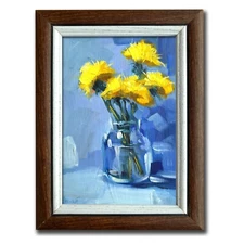 Original Flowers in Vase Oil Painting Dandelions Floral Hand-Painted Wall Art