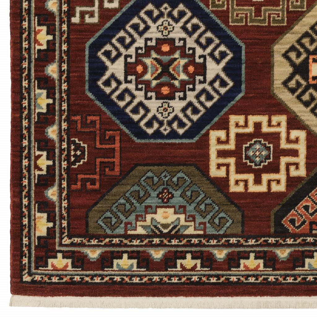 Устойчивый к пятнам Коврик Oriental Power Loom Размером 8 X 11 Дюймов, Красный, Синий, Коричневый и Бежевый