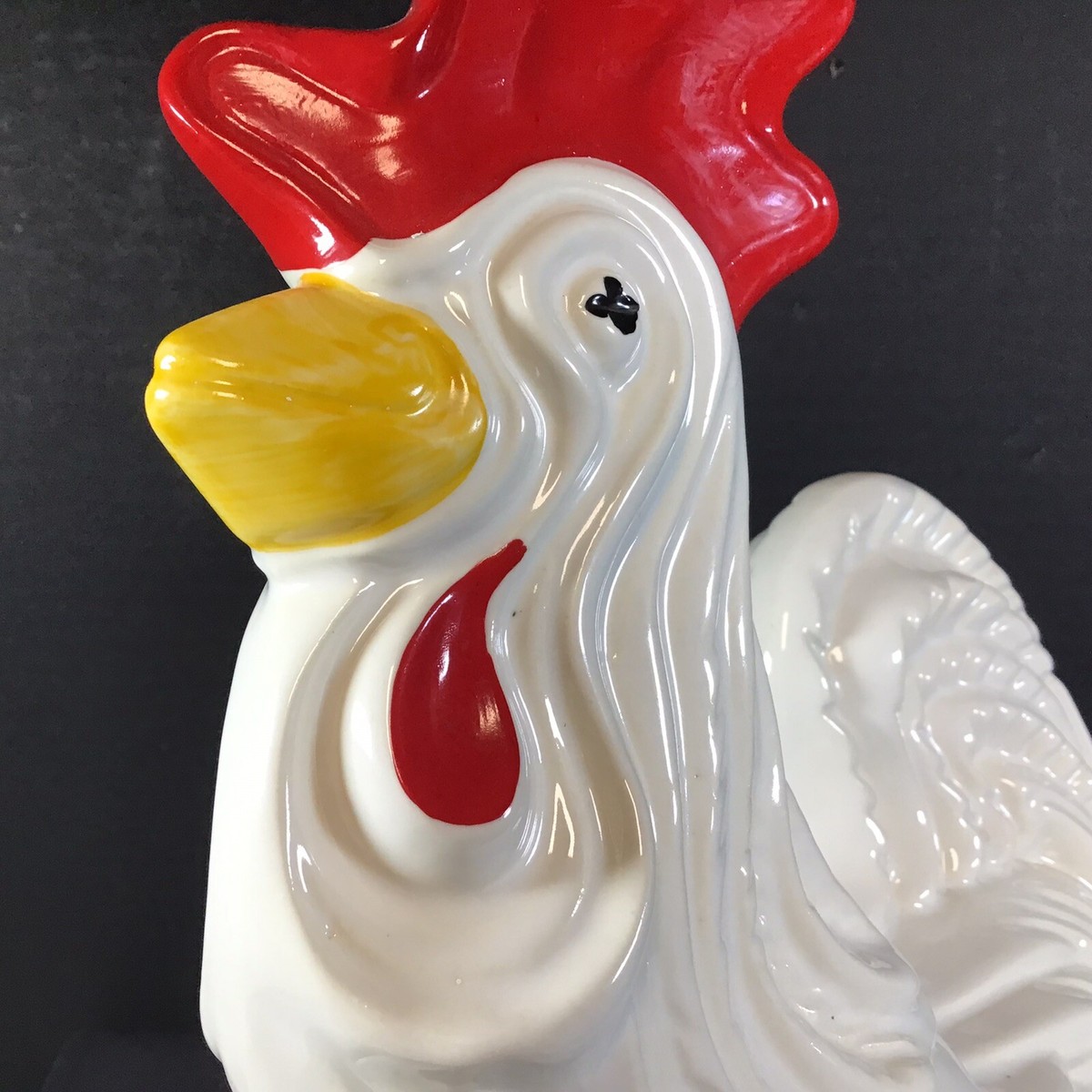 Vintage McCoy Rooster Ceramic Cookie Jar White Body Red Crest Comb