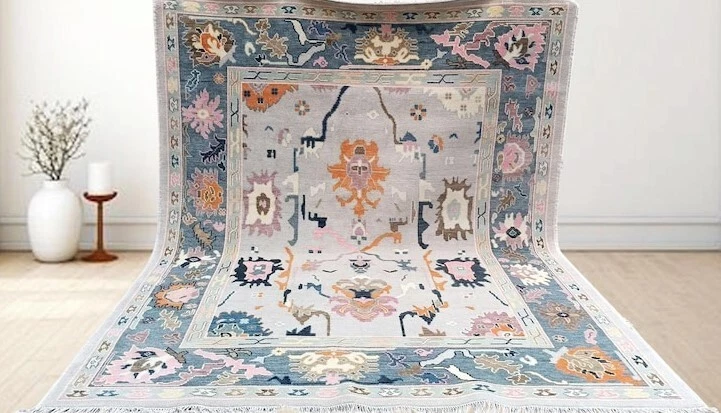 Oushak Indo Traditional Grey Contemporary Hand-Knotted rugs for living area Rug. - Image 3 of 4