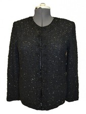 JMD Vintage 80s Black Sequin Beaded Silk Party Formal Jacket size L