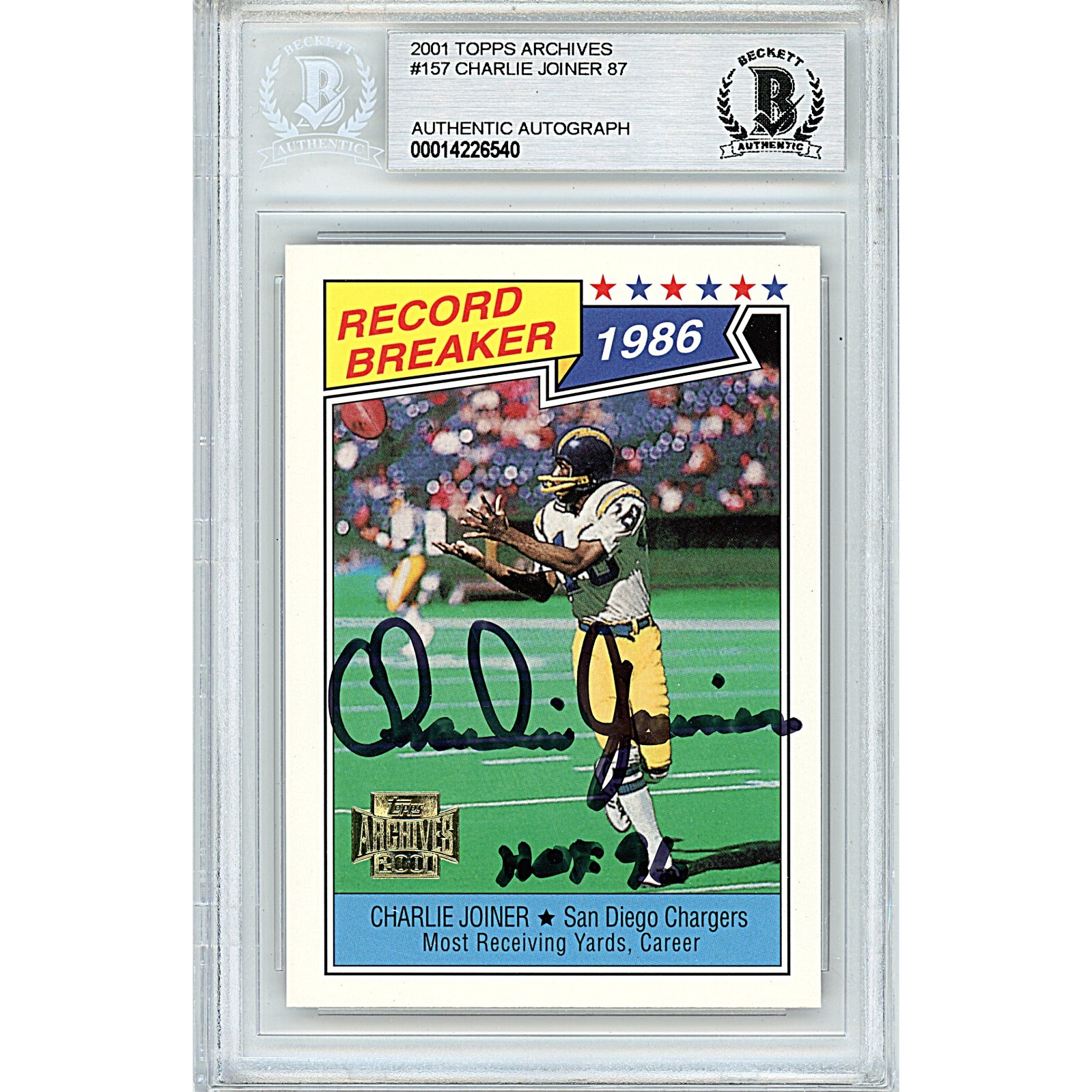 Charlie Joiner San Diego Chargers Auto 2001 Topps Archives Signed BAS Auth Slab