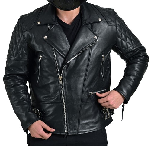 Chaquetas de cuero para motociclista blindadas negras clásicas diamantes doble revestimiento - Imagen 12 de 16