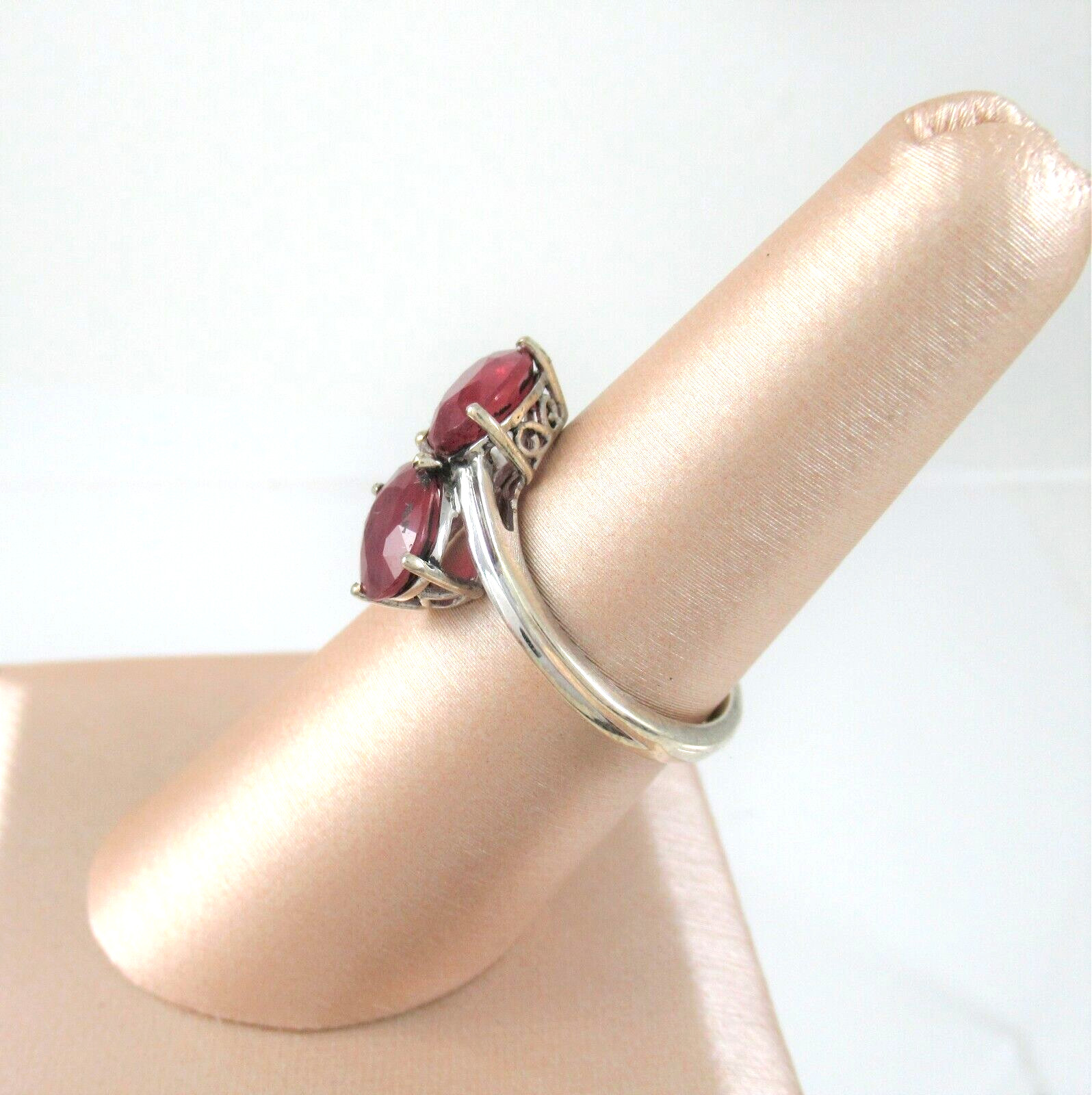 Sterling Silver Ruby Ring Two Stone Natural Oval … - image 2