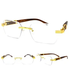 Men CLASSY Elegant Sophisticated Retro Clear Lens EYE GLASSES Rimless Gold Frame