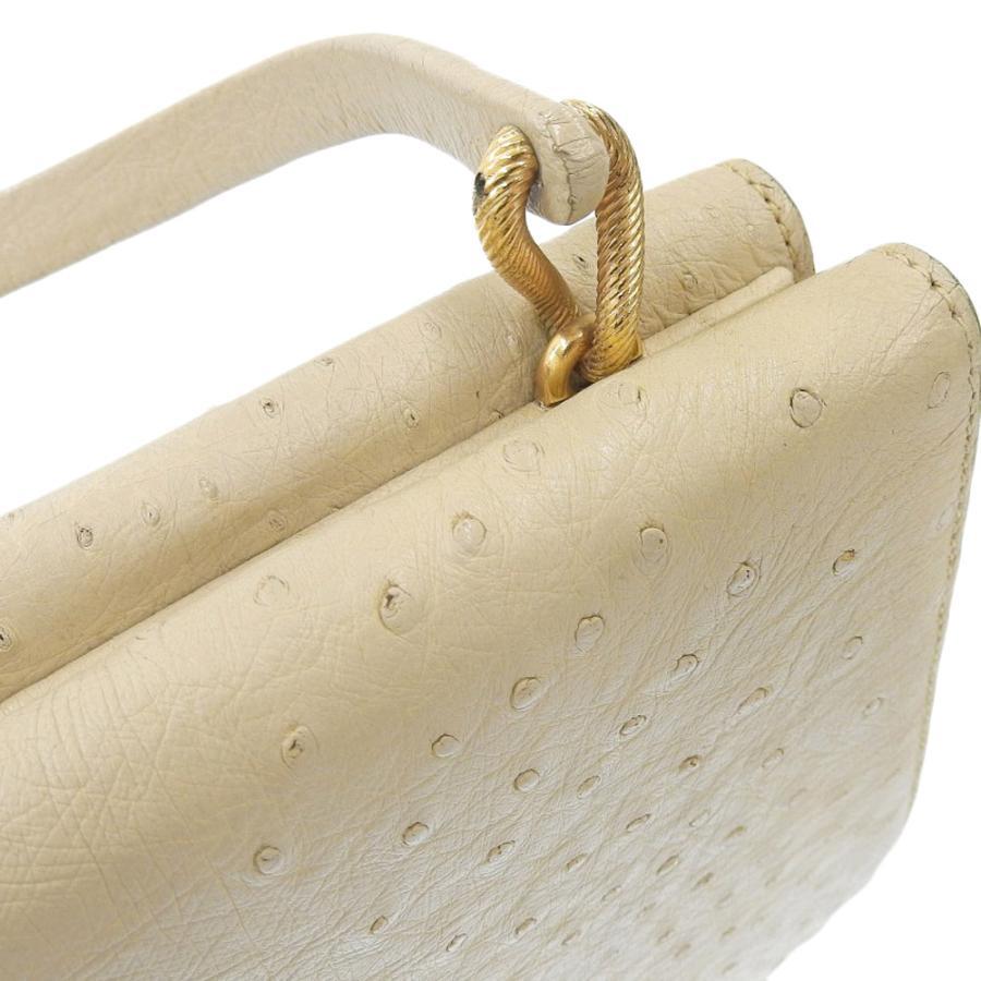 MORABITO Authentic Vendome Ostrich Leather Kiss-lock Handbag Beige