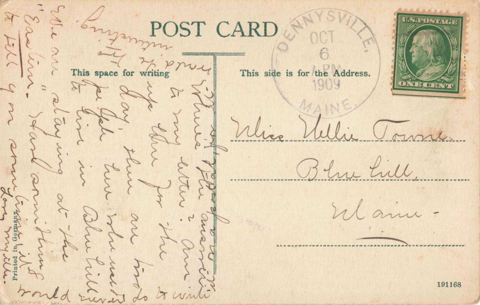 Porter Memorial Library Machias Maine ME PM Dennysville 1909 Postcard