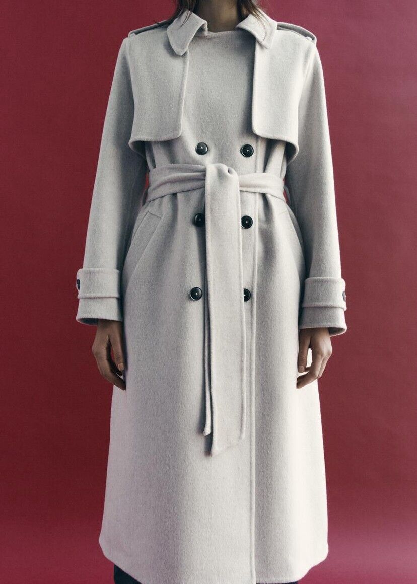 ZARA ZW COLLECTION WOOL BLEND COAT WITH BELT BEIGE NEW FW24 ZARA ZW COLLECTION WOOL BLEND COAT WITH BELT BEIGE NEW FW24