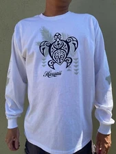 Hawaiian Design Men Women Long Sleeve T-Shirt Surfing Fishing Turtle Honu Island