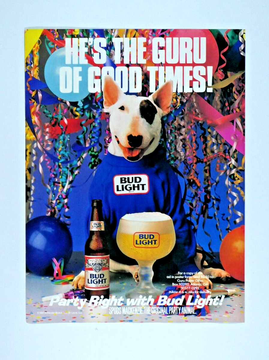 Rare80s Spuds Mackenzie BUDLIGHTフレームパネル Spuds Mackenzie The Guru Of Good Times Vintage Bud Light Original