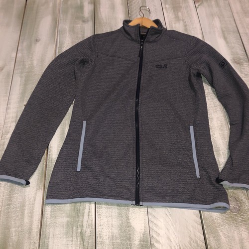 Jack Wolfskin Damen-Wanderjacke mittelgrau Vlies mit durchgehendem Reißverschluss und Ausschnitt Outdoor