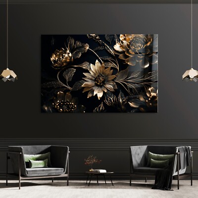 Wandbild Luxuriöse goldene Blumen , Leinwnad , Acrylglas ,Poster Kunst Deco