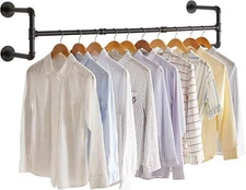 40 inch Industrial Pipe Clothes Rack, Space-Saving Wall Mounted Clothing Rack